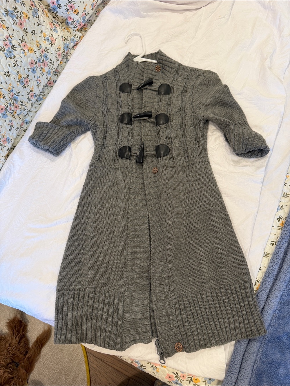 Takeout Gray Cable-Knit Toggle Coat